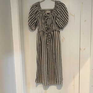 Linen blend striped midi dress